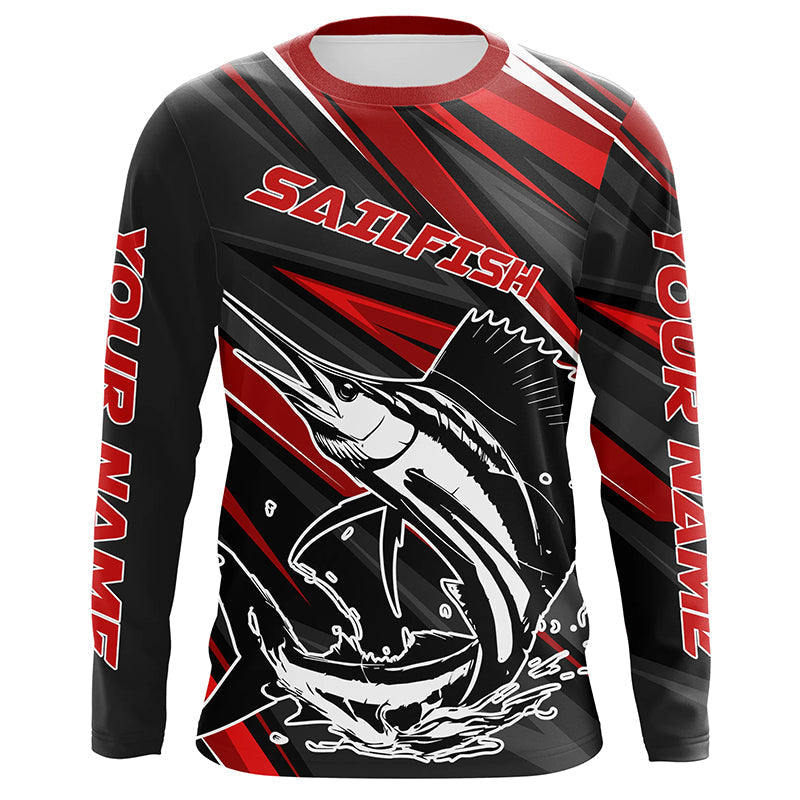 Black And Red Sailfish Fishing, Custom Sailfish Long Sleeve Performance Fishing