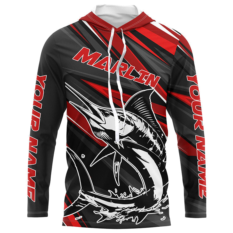 Black And Red Marlin Fishing, Custom Marlin Long Sleeve Performance Fishing