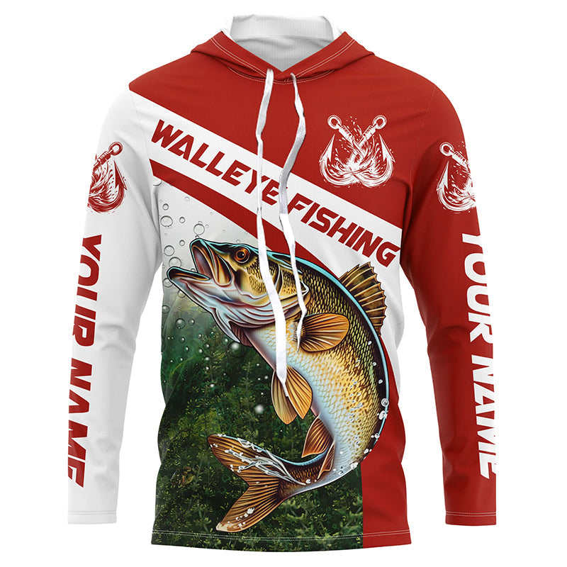 Walleye Fishing Custom Long Sleeve Fishing, Walleye Tournament Fishing | Red