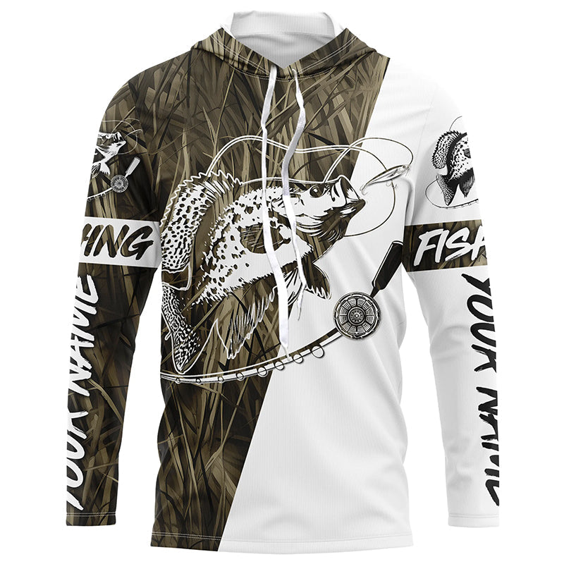 Custom Crappie Fishing Tattoo Long Sleeve, Grass Camo Crappie Fishing