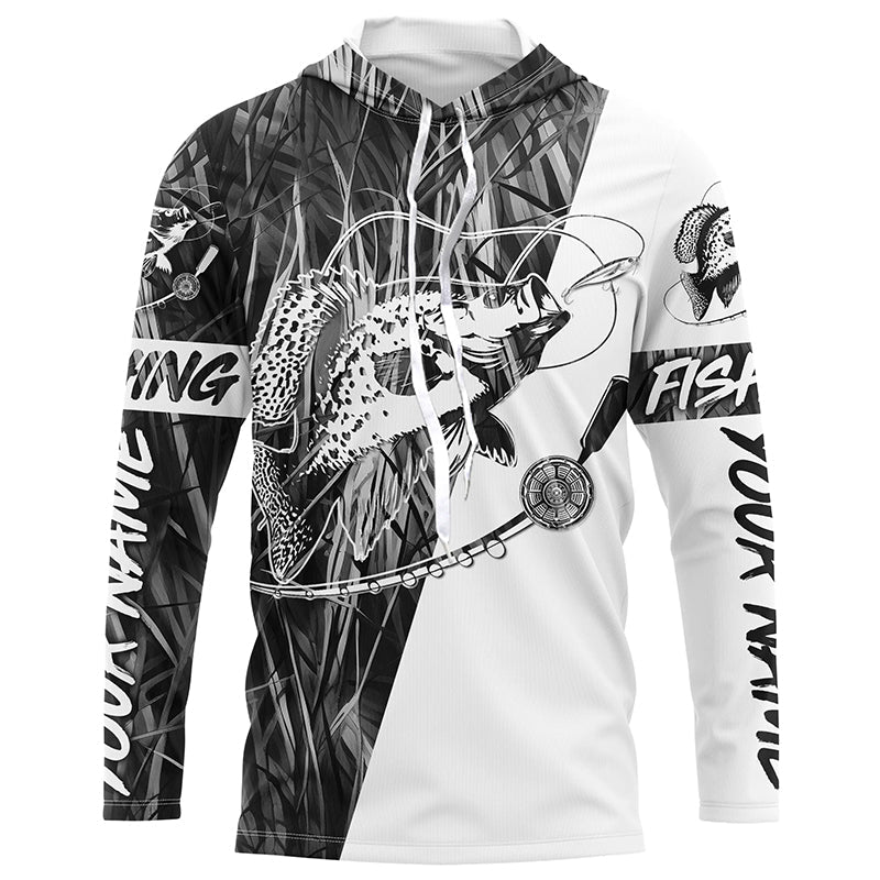 Custom Crappie Fishing Tattoo Long Sleeve, Gray Grass Camo Crappie Fishing