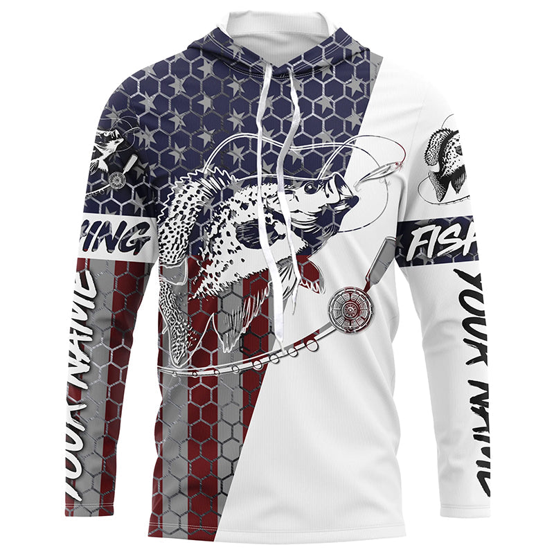American Flag Crappie Custom Long Sleeve Fishing, Patriotic Crappie Fishing