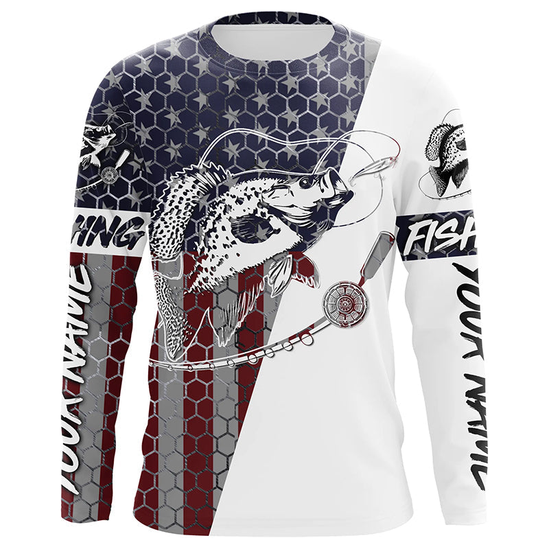 American Flag Crappie Custom Long Sleeve Fishing, Patriotic Crappie Fishing
