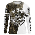 Grass Camo Skull Fisherman Custom Long Sleeve Fishing, Skeleton Fishing