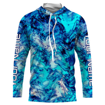 Blue camo Custom UV Long Sleeve performance Fishing, personalized Fishing gifts