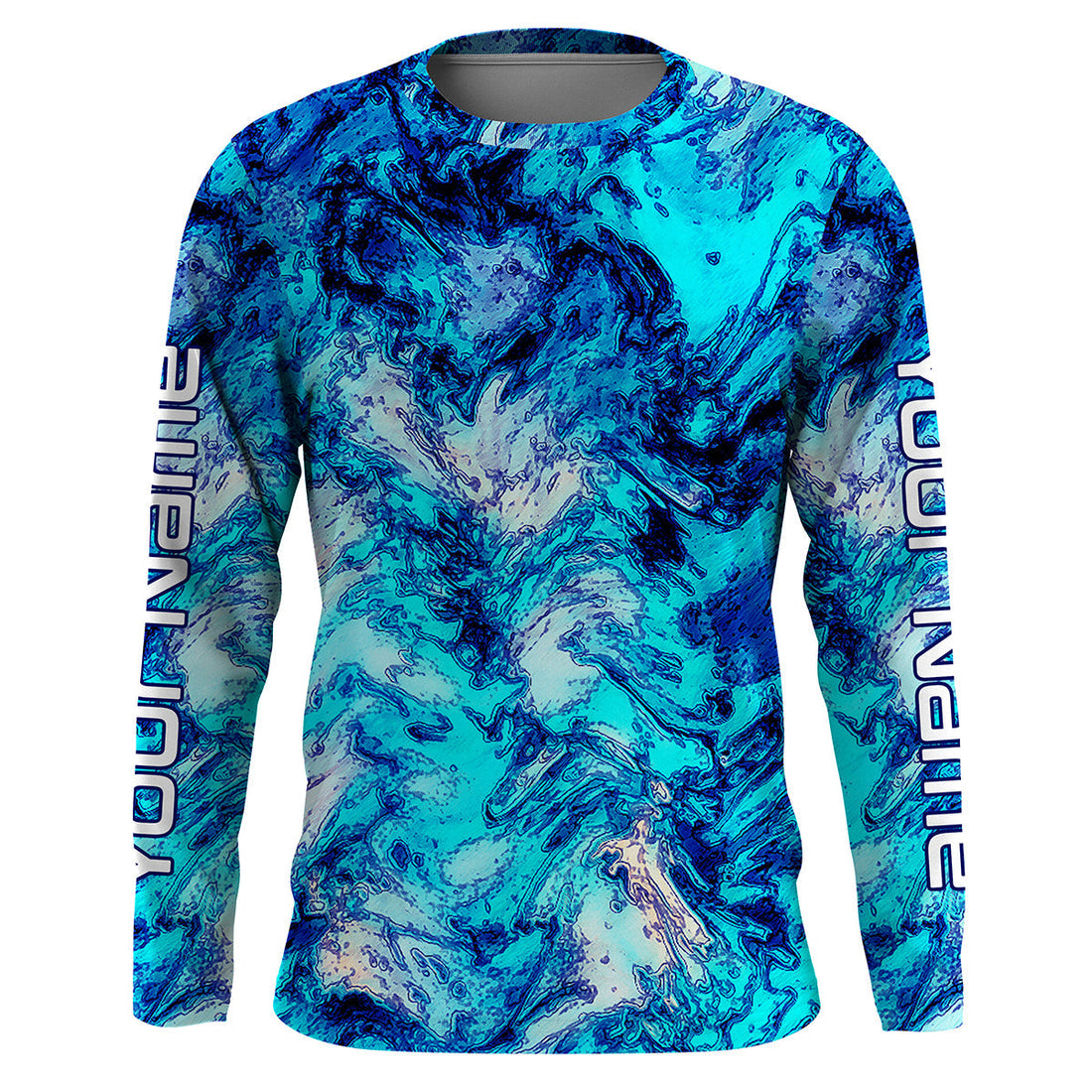Blue camo Custom UV Long Sleeve performance Fishing, personalized Fishing gifts