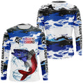 Custom Patriotic Walleye Fishing Camo, American Flag Walleye Long Sleeve Fishing