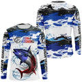 Custom Patriotic Tuna Fishing Camo, American Flag Tuna Long Sleeve Saltwater Fishing