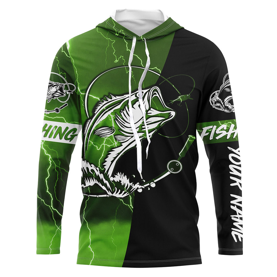 Largemouth Bass Fishing tattoo green camo black Custom name sun protective clothing fishing NQS3302