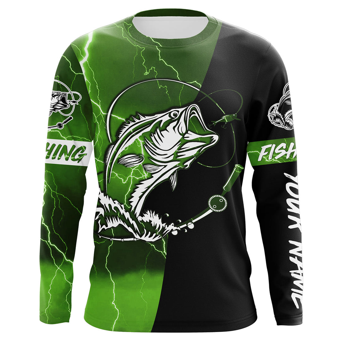 Largemouth Bass Fishing tattoo green camo black Custom name sun protective clothing fishing NQS3302