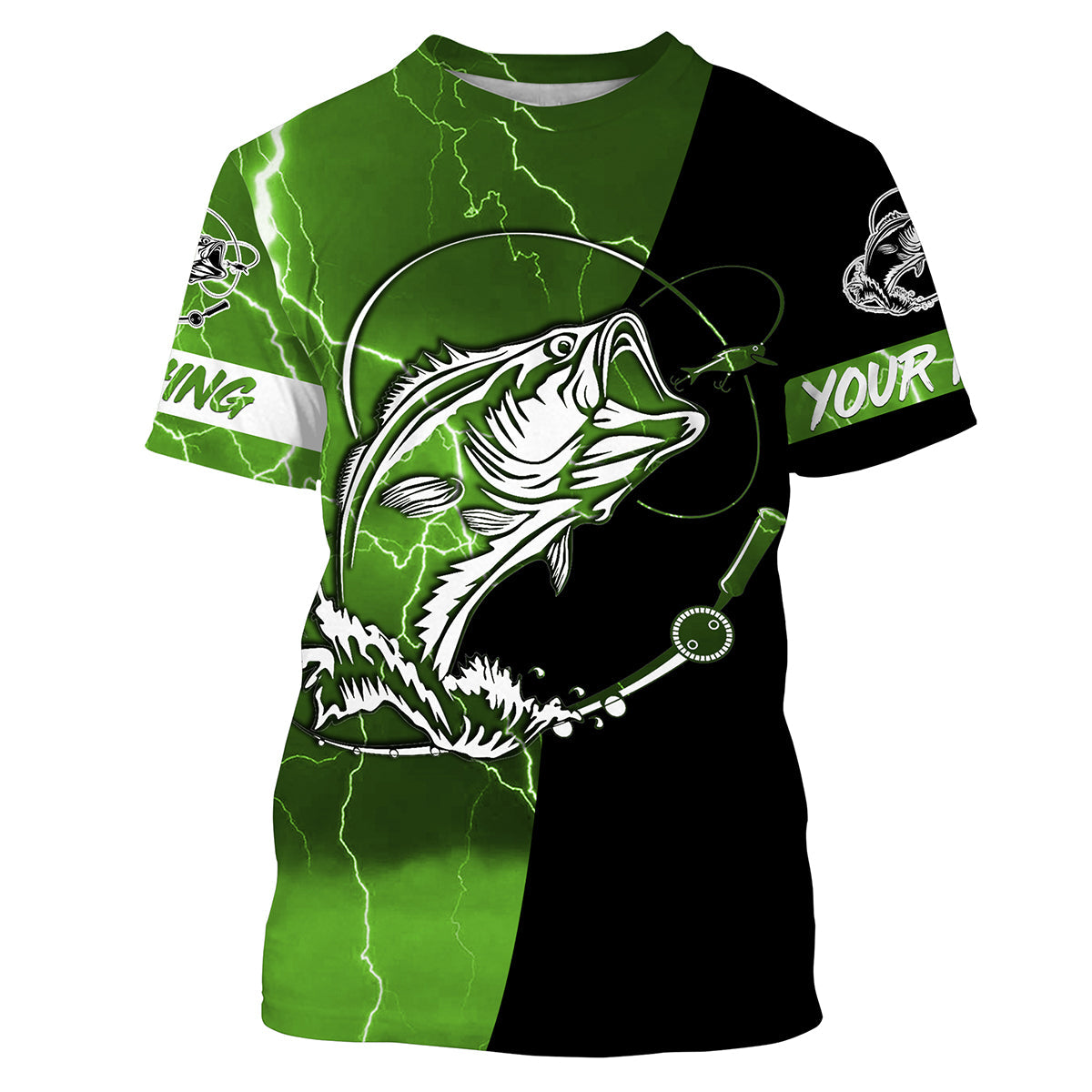 Largemouth Bass Fishing tattoo green camo black Custom name sun protective clothing fishing NQS3302