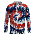 Red White and Blue American Tie dye Flag Custom UV Long Sleeve Fishing, Patriotic Fishing
