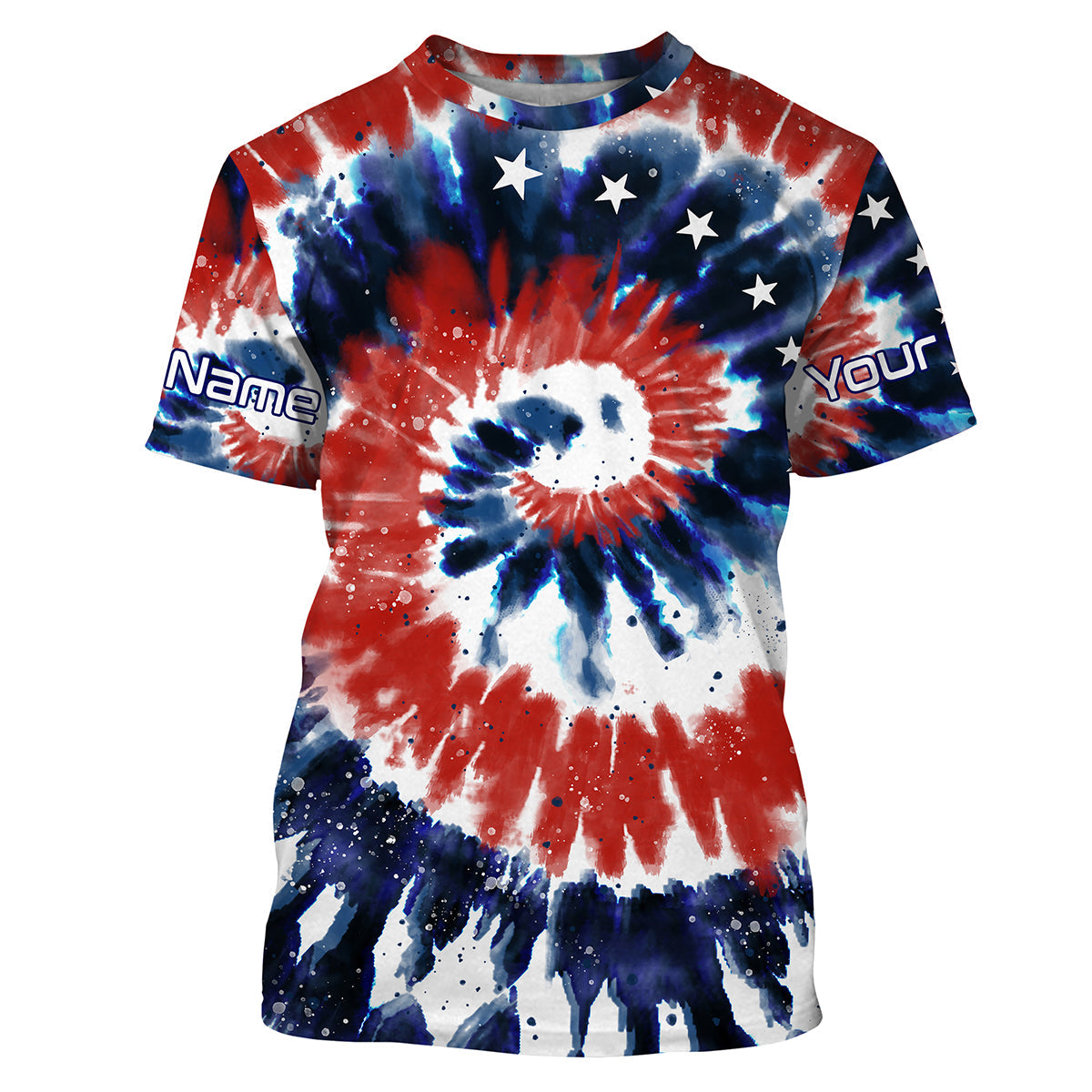 Red White and Blue American Tie dye Flag Custom UV Long Sleeve Fishing, Patriotic Fishing