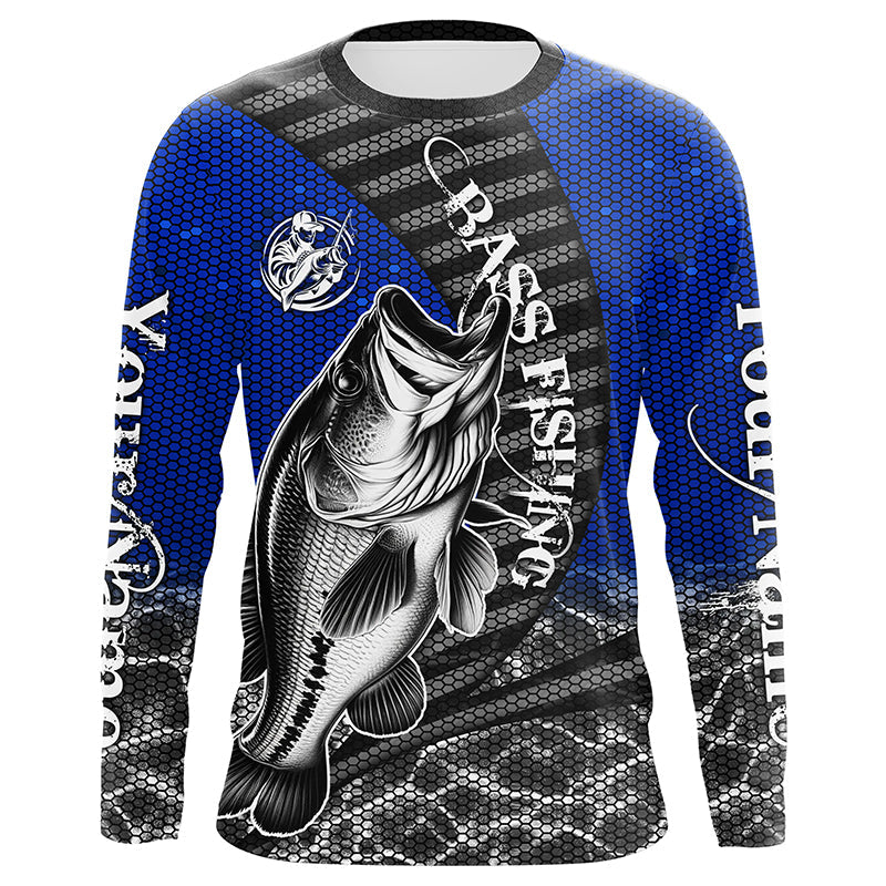 Custom Largemouth Bass Long Sleeve Tournament Fishing, Bass Fishing | Blue