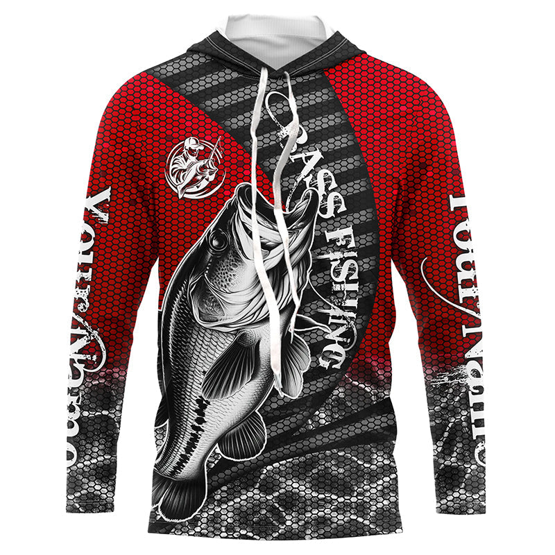 Custom Largemouth Bass Long Sleeve Tournament Fishing, Bass Fishing | Red