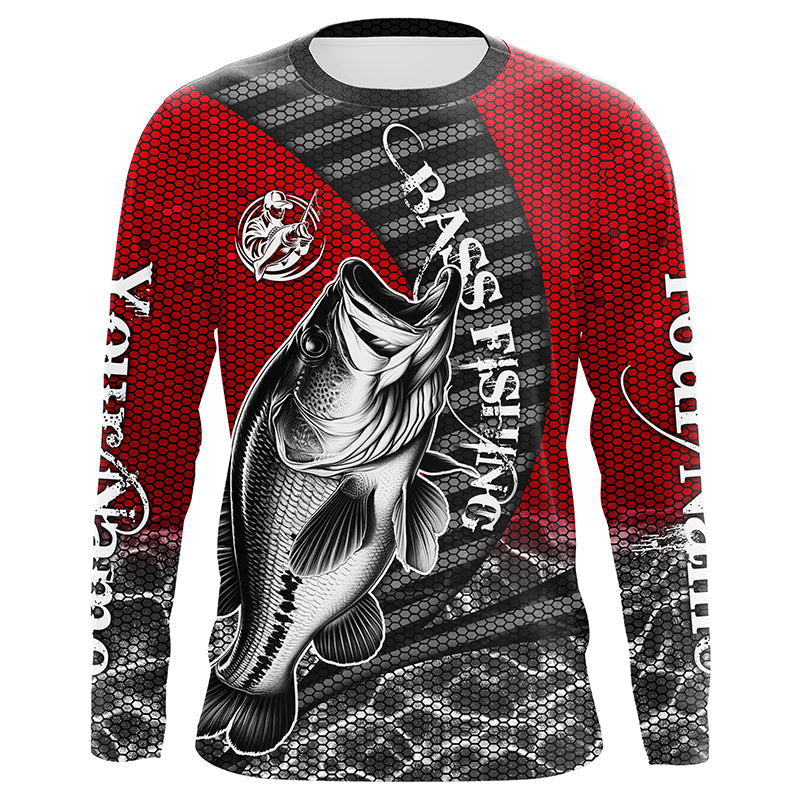 Custom Largemouth Bass Long Sleeve Tournament Fishing, Bass Fishing | Red