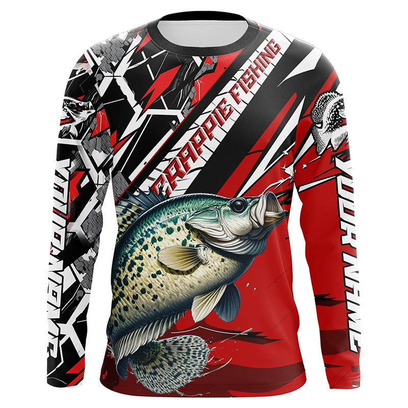 Personalized Crappie Fishing, Crappie Long Sleeve Tournament Fishing | Black And Red