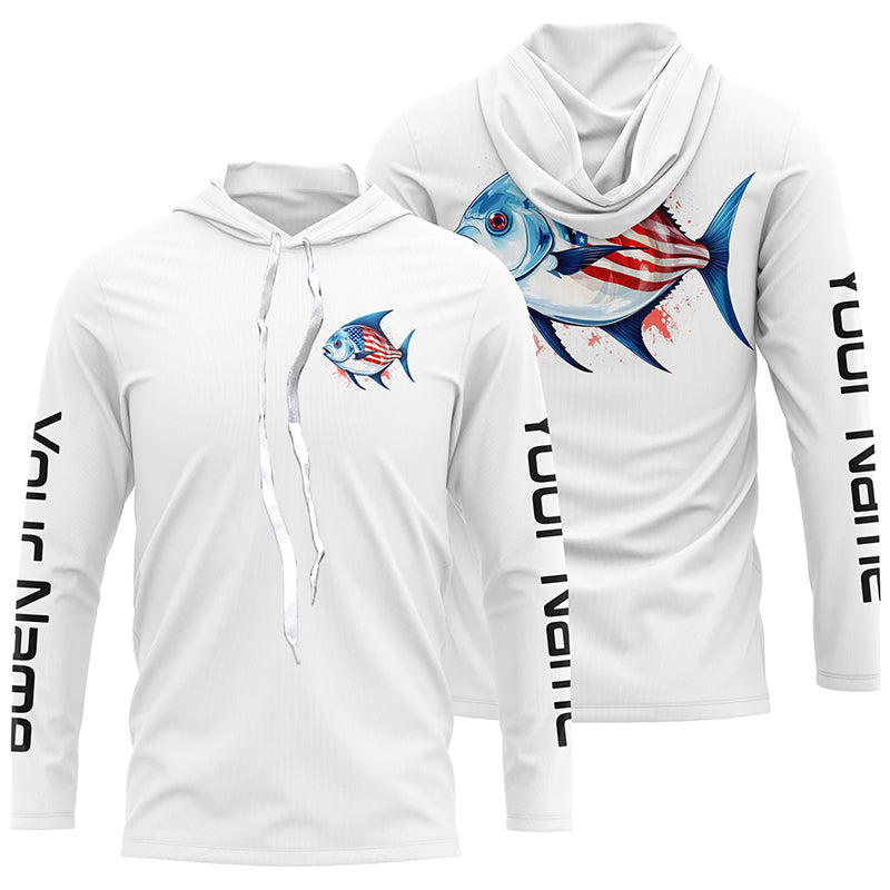 Pompano Fishing American Flag Custom Long Sleeve Fishing, Patriotic Fishing