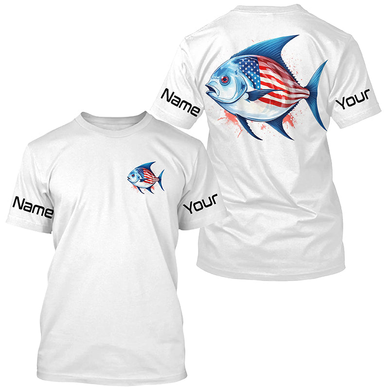 Pompano Fishing American Flag Custom Long Sleeve Fishing, Patriotic Fishing