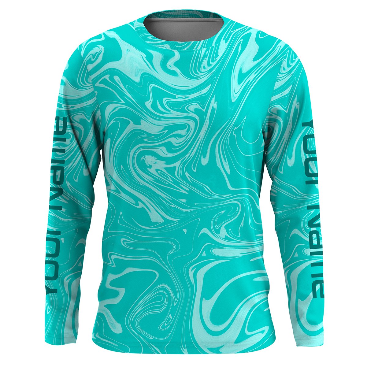Teal blue wave camo Custom Long sleeve performance Fishing, Saltwater Fishing