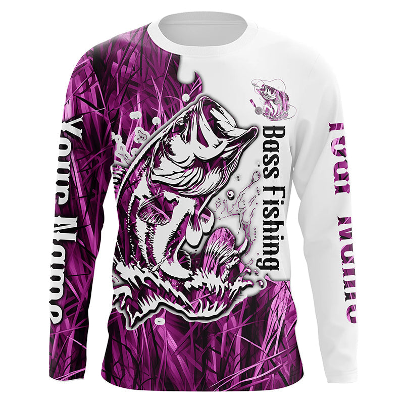 Custom Largemouth Bass Fishing Long Sleeve Tournament, Bass Fishing League | Pink Camo