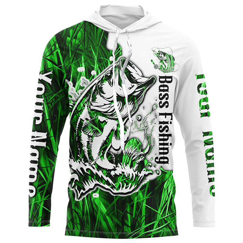 Custom Largemouth Bass Fishing Long Sleeve Tournament, Bass Fishing League | Green Camo