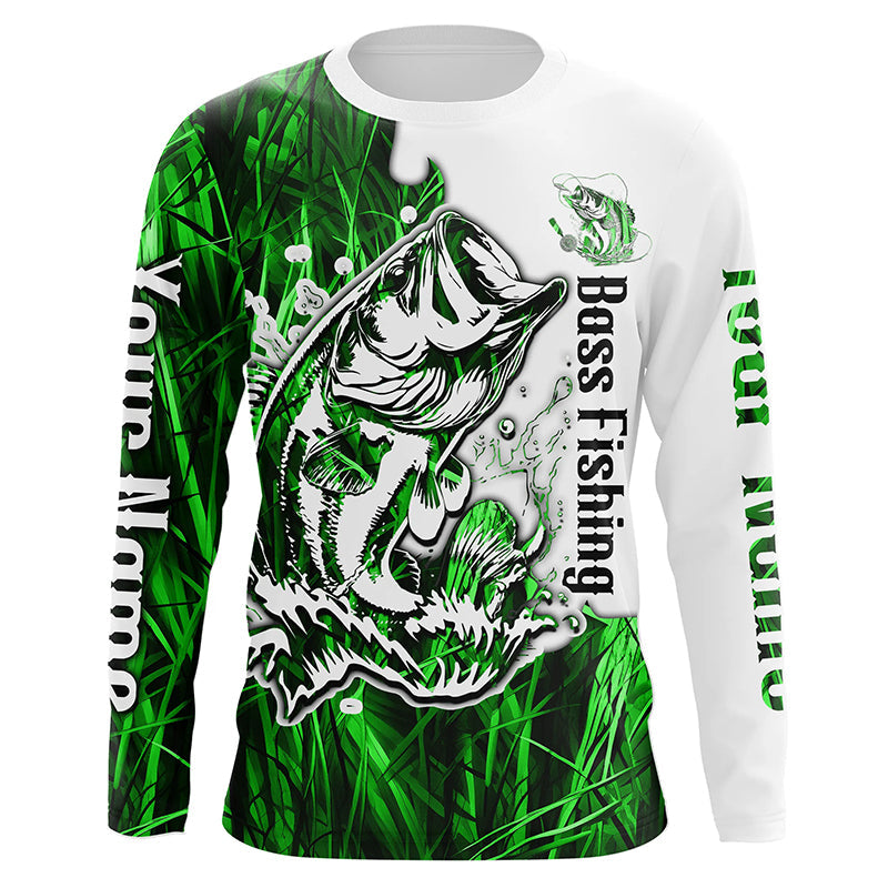 Custom Largemouth Bass Fishing Long Sleeve Tournament, Bass Fishing League | Green Camo