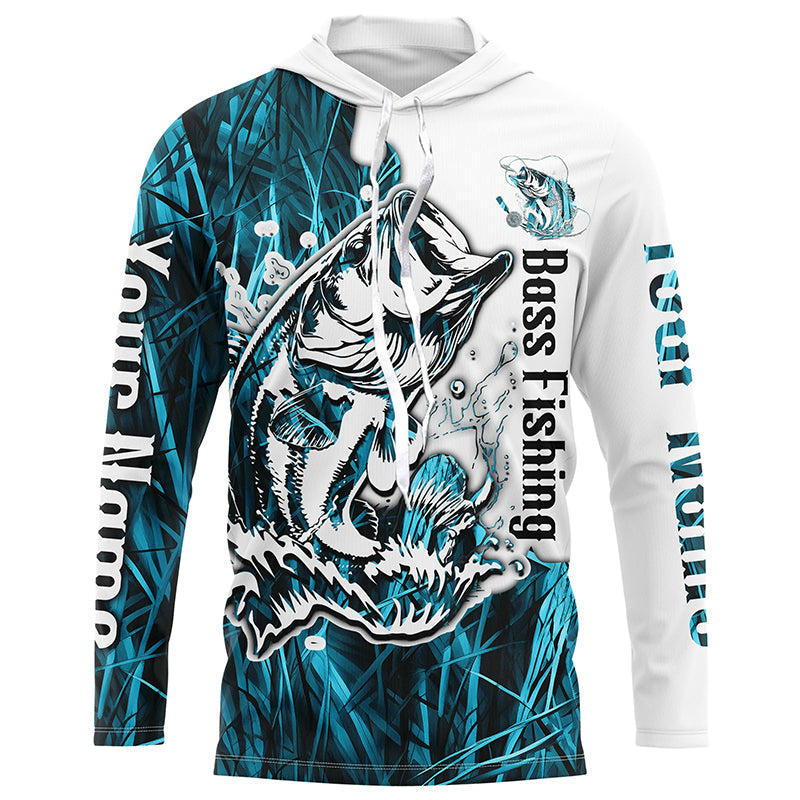 Custom Largemouth Bass Fishing Long Sleeve Tournament, Bass Fishing League | Blue Camo