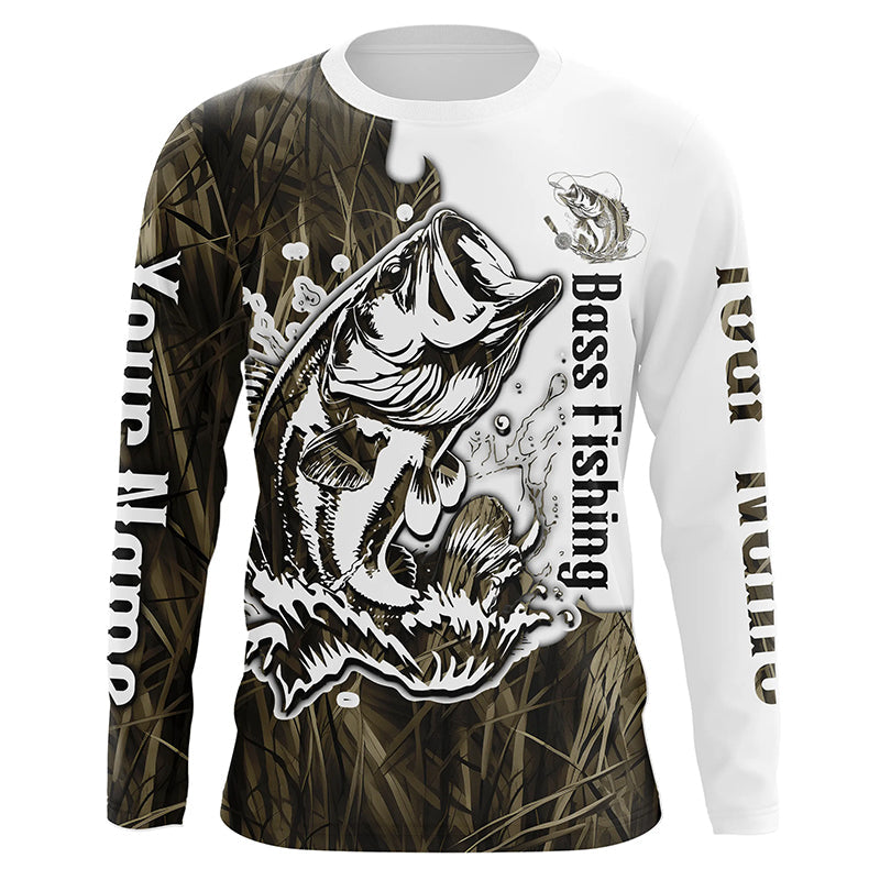 Custom Largemouth Bass Fishing Long Sleeve Tournament, Bass Fishing League | Grass Camo