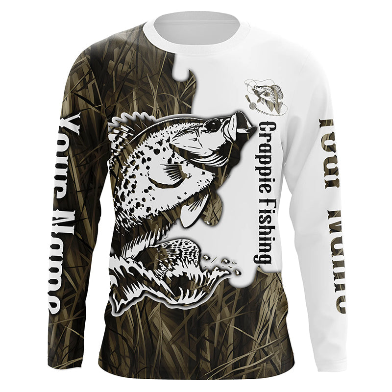 Custom Crappie Fishing Long Sleeve Tournament, Crappie Fishing League | Grass Camo