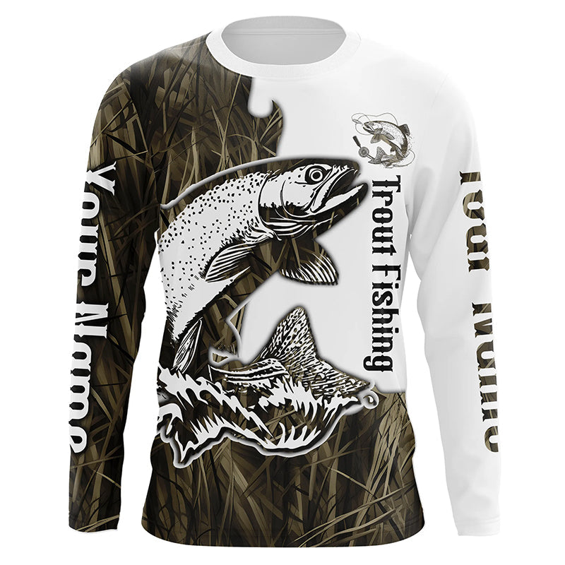 Custom Trout Fishing Long Sleeve Tournament, Trout Fishing League | Grass Camo