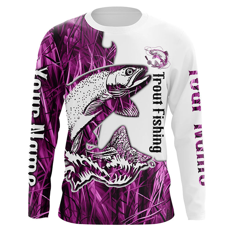 Custom Trout Fishing Long Sleeve Tournament, Trout Fishing League | Pink Camo