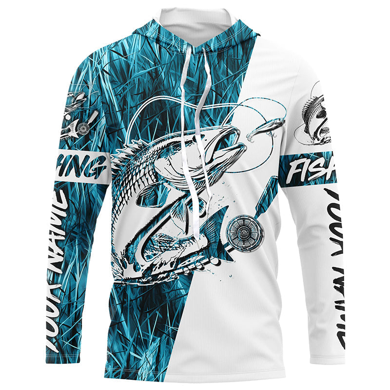 Redfish Fishing Custom Long Sleeve Performance, Saltwater Redfish Fishing | Blue Camo