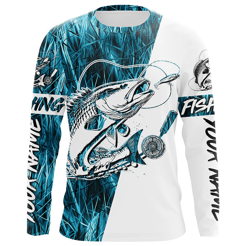 Redfish Fishing Custom Long Sleeve Performance, Saltwater Redfish Fishing | Blue Camo