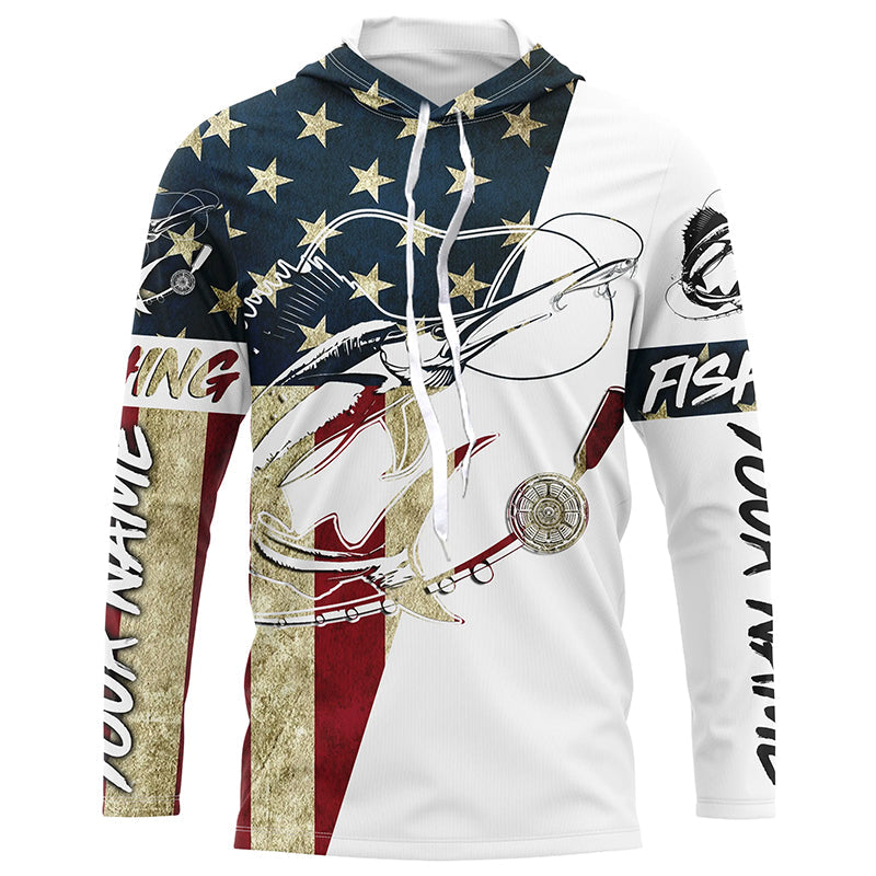 Vintage American Flag Custom Sailfish Fishing Long Sleeve, Patriotic Sailfish Fishing