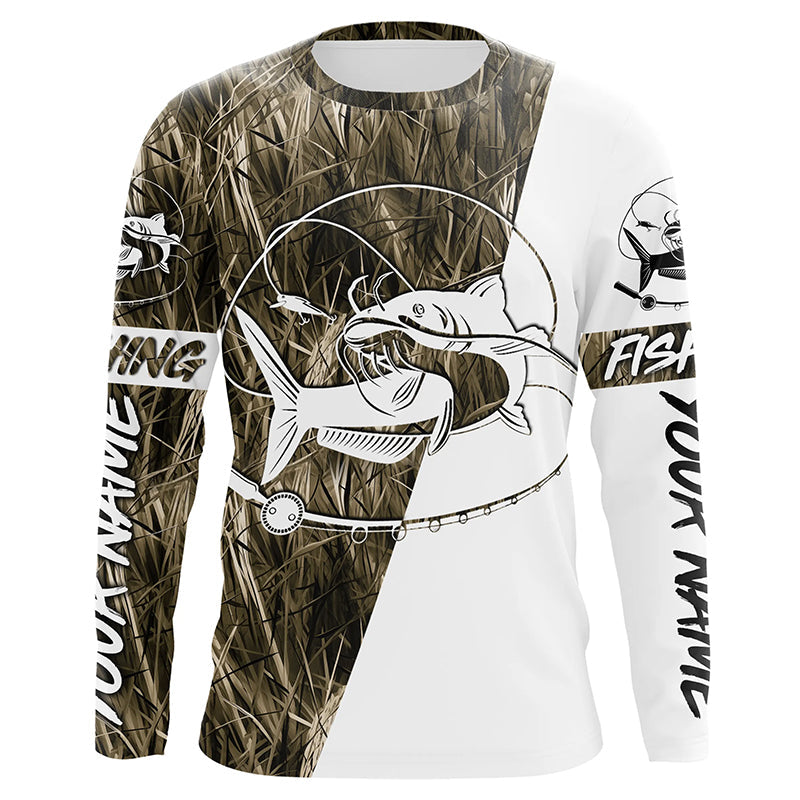 Catfish Fishing Grass Camo Custom Long Sleeve Fishing, Catfish Tournament Fishing