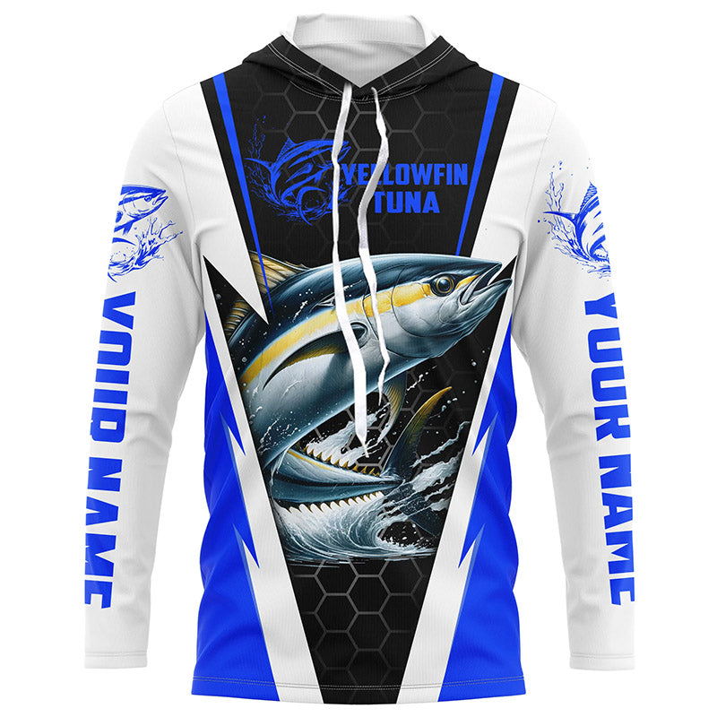 Custom Yellowfin Tuna Fishing, Tuna Long Sleeve Performance Fishing League | Blue