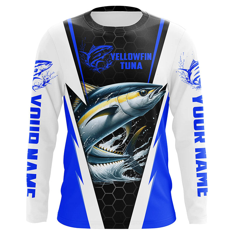 Custom Yellowfin Tuna Fishing, Tuna Long Sleeve Performance Fishing League | Blue