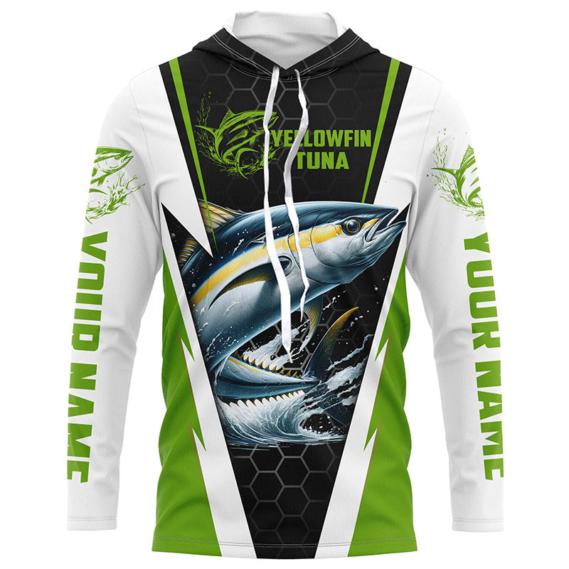 Custom Yellowfin Tuna Fishing, Tuna Long Sleeve Performance Fishing League | Green
