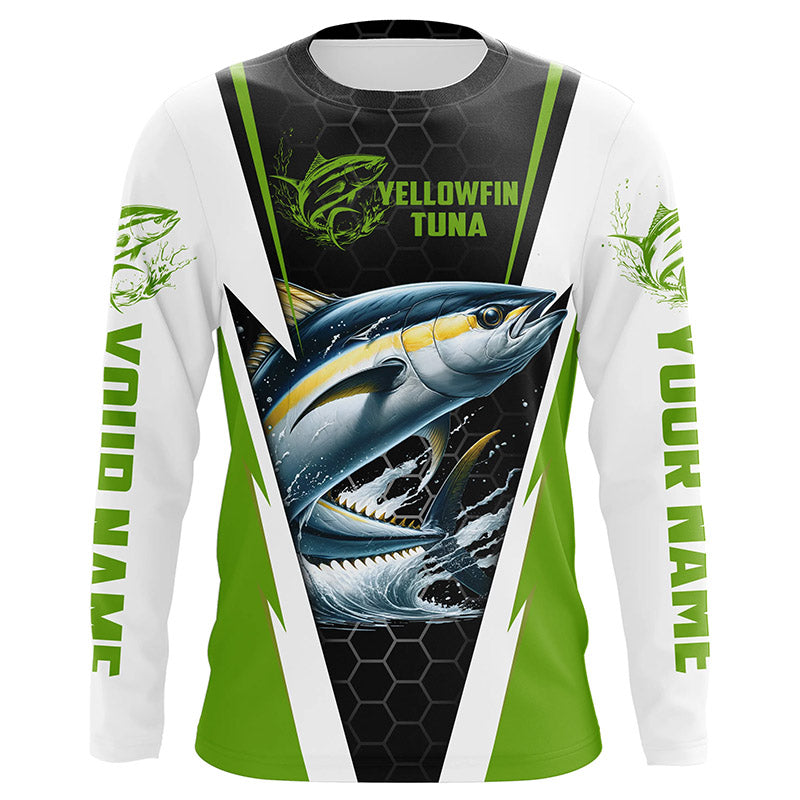 Custom Yellowfin Tuna Fishing, Tuna Long Sleeve Performance Fishing League | Green