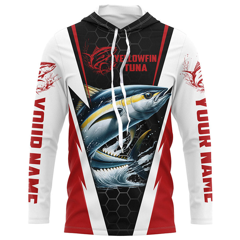 Custom Yellowfin Tuna Fishing, Tuna Long Sleeve Performance Fishing League | Red