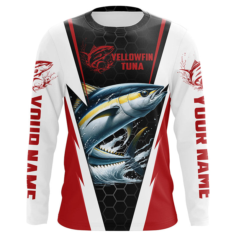 Custom Yellowfin Tuna Fishing, Tuna Long Sleeve Performance Fishing League | Red