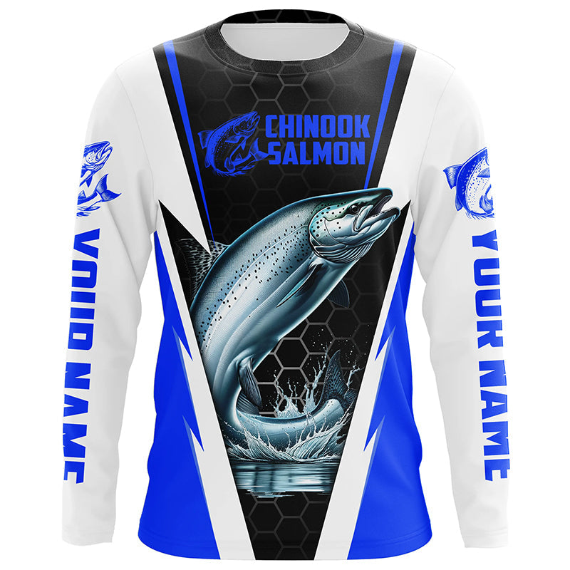 Custom Chinook King Salmon Fishing, Salmon Long Sleeve Performance Fishing | Blue