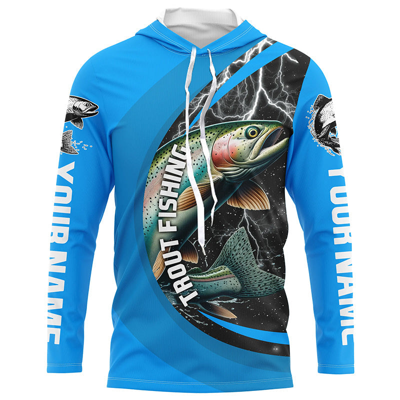 Custom Rainbow Trout Fishing, Trout Fly Fishing Long Sleeve Tournament |Water Blue