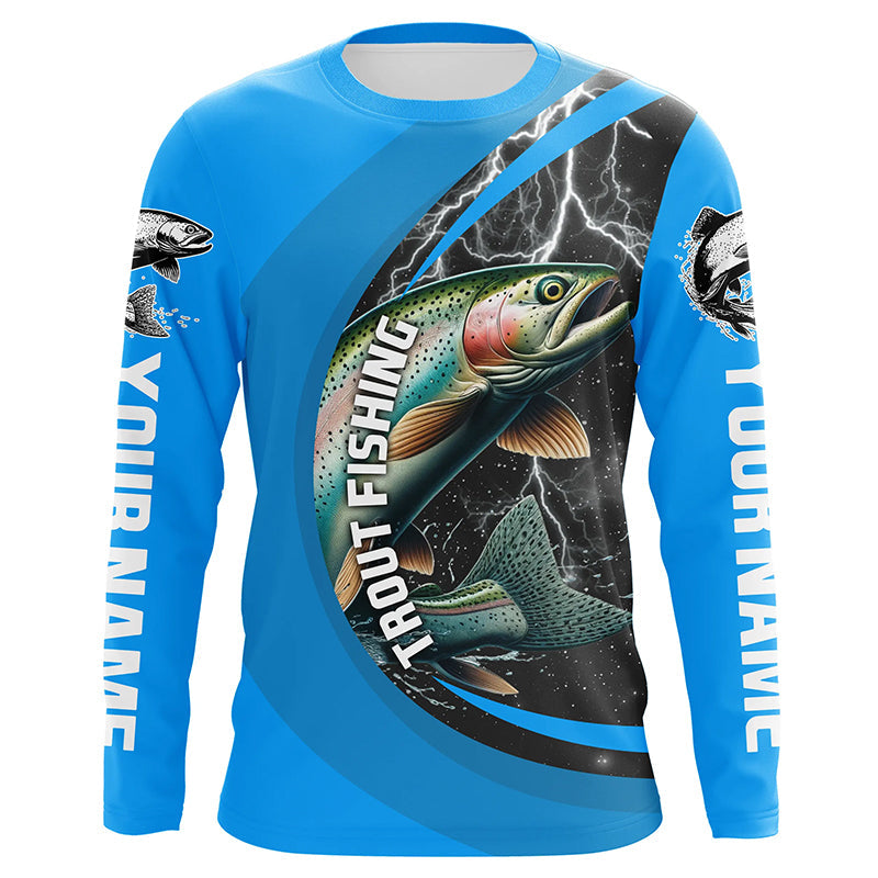 Custom Rainbow Trout Fishing, Trout Fly Fishing Long Sleeve Tournament |Water Blue