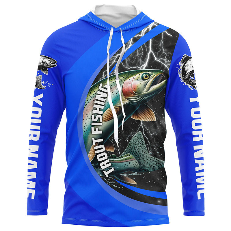 Custom Rainbow Trout Fishing, Trout Fly Fishing Long Sleeve Tournament |Royal Blue