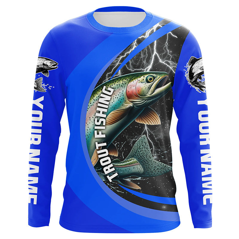Custom Rainbow Trout Fishing, Trout Fly Fishing Long Sleeve Tournament |Royal Blue