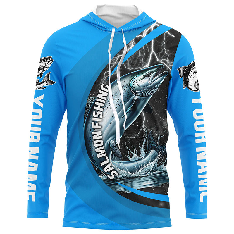 Custom Chinook Salmon Fishing, King Salmon Fishing Long Sleeve Performance |Water Blue