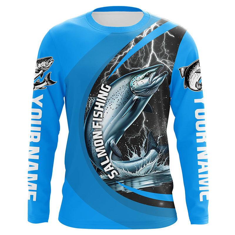 Custom Chinook Salmon Fishing, King Salmon Fishing Long Sleeve Performance |Water Blue