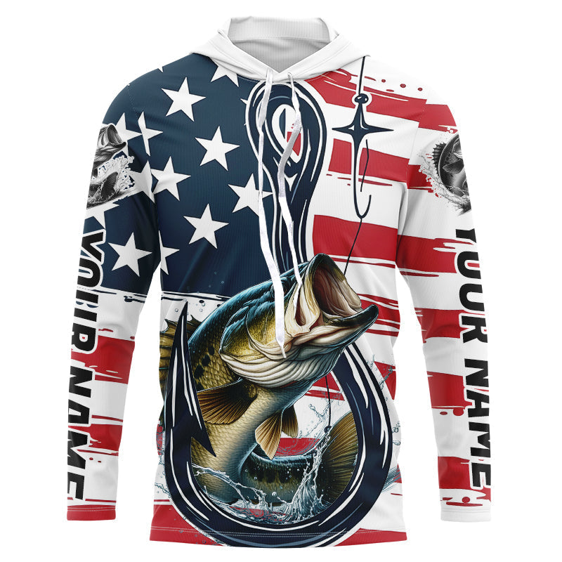 Us Flag Fish Hook Custom Patriotic Largemouth Bass Long Sleeve Fishing, Bass Fishing